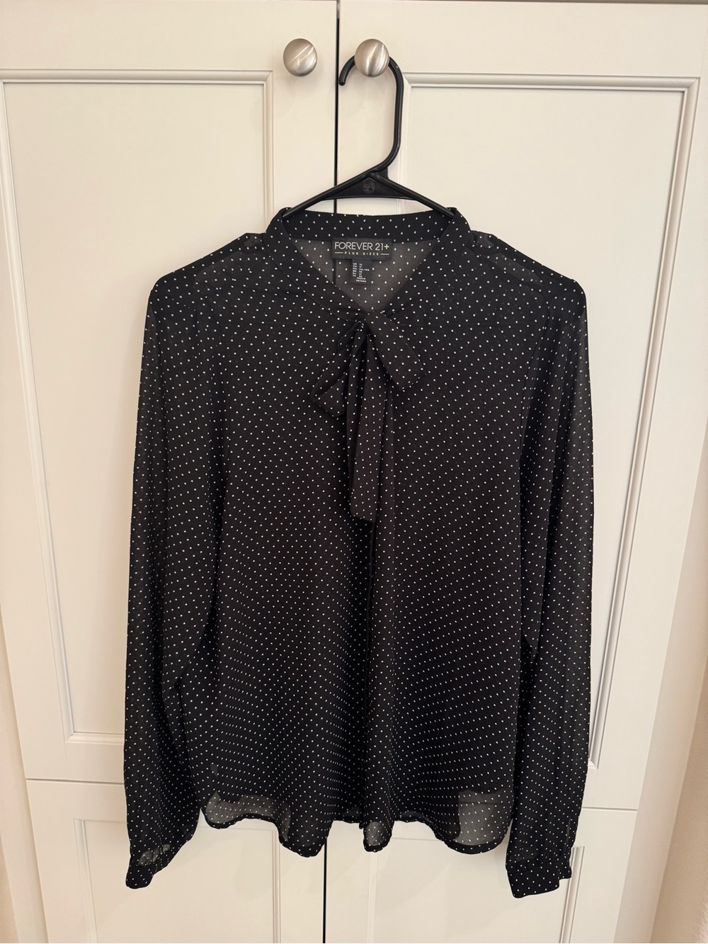 Forever 21 Polka Dot Tie Neck Blouse Black & White XL